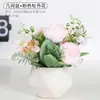 Flores Artificiais Transfronteiriças, Ornamentos de Flores para Decoração de Sala de Estar, Buquês Secos para Interior, Vasos de Cerâmica, Flores de Seda, Pequenas Plantas em Vasos, Decorações de Mesa, Plantas Verdes