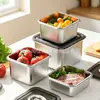 Caja cuadrada sellada de acero inoxidable 304 para almacenamiento de alimentos para refrigerador doméstico y congelación de alimentos