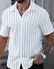 Camisa de manga curta transfronteiriça, camisa casual de verão listrada europeia e americana, roupas masculinas da Amazon