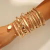 Moda Retro Europea y Americana Joyería Transfronteriza Pulseras Apilables Geométricas Simples Pulsera Abierta Redonda Dorada Pulido Conjunto
