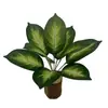Plantas Verdes Simuladas de Punto Hojas de Goma de 9 Cabezas Hojas Rayadas Sensación Pegajosa Accesorios para Paredes de Plantas Hojas Falsas Arreglo Floral para Exteriores
