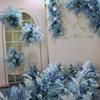 Boda azul set escena de boda floral fila de flores artificiales flor flor camino guía flor punto fondo escenario arreglo de bienvenida