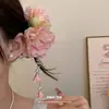 Pinza para el Cabello con Flor de Tela Borla de Perlas Estilo Resort Costero Pinza de Pato de Gama Alta Moda de Nicho Accesorio Versátil para el Cabello para Mujeres