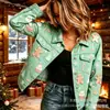 Nueva chaqueta vaquera corta de algodón puro Navidad otoño e invierno estampado 3D personalidad moderna top ajustado para mujer