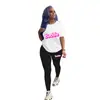 D9388 Amazon Más Vendido Moda Casual Europea y Americana para Mujer Patrón de Color Sólido Estampado Pantalones de Manga Corta Conjunto de Dos Piezas