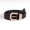 Novo cinto preto feminino com fivela de pérola, anel, fábrica direta transfronteiriça, incrustação de strass feminino, cinto diário que combina com tudo