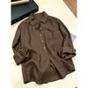 Camisa elegante de color café texturizado con solapa y manga larga para mujer, otoño, holgada, versátil, adelgazante, elegante, top casual