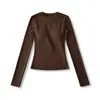 Camiseta Interior de Cuello Redondo y Manga Larga con Copas para Mujer 2025 Nueva Ropa de Abrigo Otoño e Invierno Look Adelgazante Camiseta Interior