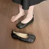 Versión de cuero suave~ Zapatos de mujer sin cordones, punta poco profunda, con suela suave, aumento interno de altura de 5 cm, punta redonda, cómodos zapatos de ballet