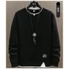 Sudadera de Primavera y Otoño para Hombre, Marca de Moda, Corte Holgado, Camiseta de Cuello Redondo, Camisa de Manga Larga Estilo Dos Piezas Falsas, Chaqueta, Manga Corta Estilo Hong Kong