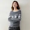 Suéter de Cachemira Tejido Fair Isle para Mujer, Nueva Moda 2026, Elegante Top de Punto Holgado de un Hombro