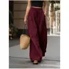 Pantalones de verano de cintura alta, holgados, de pierna ancha para mujer, color liso, cintura con cordón, pantalones largos casuales, estilo europeo y americano transfronterizo, pantalones versátiles de largo hasta el suelo