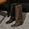 2026 Botas de Caballero de Caña Alta con Hebilla Estilo Retro Aumento Oculto de Altura No por Encima de la Rodilla Caña Recta Botas Adelgazantes Occidentales Largas para Mujer