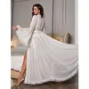 Nueva Bata de Noche Larga para Mujer de Comercio Exterior Transfronterizo, Bata Semi Transparente con Adorno de Encaje de Manga Larga, Ropa de Casa para Mujer