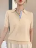 Camiseta de Tricô Manga Curta com Gola Polo para Mulheres 2026 Novo Estilo Início do Outono Camisa Lapel Camiseta Camada Interna Fina Camada Base Top