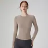 Outono e Inverno Gola Redonda Flanelado Manga Longa Cintura Emagrecimento Tops Casuais Alta Elasticidade Apertados Roupas Esportivas Yoga Roupas de Corrida Fitness