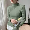 Atacado transfronteiriço outono e inverno gola rolê gola alta fina branca macia sedosa manga longa camiseta feminina base
