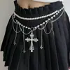 Corrente de Cintura Europeia e Americana Retrô com Cruz e Franjas de Pérola para Mulheres Estilo Doce e Cool Personalizada Multicamadas Diamante Acessórios Decorativos para Vestido