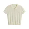 Camisa Polo Fina Chic Estilo Francés Camiseta de Manga Corta para Mujer Verano Nuevo Camisa de Punto de Seda de Hielo Aspecto Delgado Top Corto