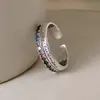 Anillo de Dedo con Letra de Diamante de Color de Doble Capa Vintage para Mujer, Anillo de Dedo de Nicho de Gama Alta, Anillo Abierto de Zirconia a la Moda y Sencillo