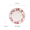 ShunxiangBanquete de FloresConjunto de Louça de Cerâmica para Uso Doméstico, Pratos Vermelhos Festivos, Tigelas de Arroz com Esmalte Submerso para Casamento