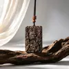 Item cultural colecionável: Pingente de Agarwood com incrustação de cinábrio, colar amuleto "Paz e Serenidade", estilo chinês