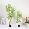 Ficus Lyrata Artificial para Interiores, Planta Decorativa Grande de Piso en Maceta para Hotel y Centro Comercial, Decoración Suave y Paisajismo