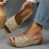 Pantuflas Gruesas con Suela de Plataforma, Diseño Floral Hueco, para Mujer, Uso Transfronterizo, Tacón de Cuña, Sandalias Ligeras de Playa, Estilo Europeo y Americano, Punta Abierta