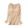 Tops Calientes para Mujer en Invierno, Terciopelo Engrosado con Almohadillas en el Pecho, Ropa de Otoño con Cuello en V, Camisetas Básicas Ajustadas, Camisas de Manga Larga