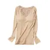 Tops Calientes para Mujer en Invierno, Terciopelo Engrosado con Almohadillas en el Pecho, Ropa de Otoño con Cuello en V, Camisetas Básicas Ajustadas, Camisas de Manga Larga