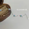 Pulsera de Flor de Turquesa de Plata de Ley S925 Su Chuang para Niñas Personalidad Dulce Versátil Lujo Ligero Flor Pequeña Incrustada con Pedrería
