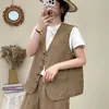 Chaleco de Lino con Cuello en V para Mujer Chaleco Corto sin Mangas Estilo Otoño 2026 Cardigan Elegante Simple Holgado Versátil Chaleco Camisa para el Trabajo