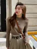 Nueva Camiseta Térmica de Estilo para Mujer, Ropa Interior de Punto, Negra Ajustada de Cachemir con Cuello Medio Alto, Suéter de Otoño/Invierno