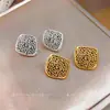 Pendientes de Botón Cuadrícula de Plata con Forma de Rombo Transfronterizos Europeos y Americanos Pendientes de Nicho de Alta Gama para Mujer Moda Temperamento Joyería de Oreja de Lujo Ligero Venta al por Mayor