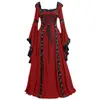 Vestido Largo Medieval Europeo y Americano de Color Sólido de Cintura Alta con Capucha y Cordones Vestimenta de Temperamento para el Trabajo Falda de Gran Oscilación Cantidad a Discutir