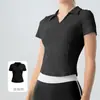 Conjunto Deportivo de Polo de Tacto Natural de Alta Elasticidad para Mujer Ropa de Fitness Manga Corta Ropa de Yoga Ligera Transpirable de Secado Rápido Ropa de Tenis para Exteriores