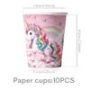 Pratos de Papel Unicórnio Arco-Íris, Guardanapos, Copos de Papel, Louça Descartável, Faixas, Balões, Toalhas de Mesa e Adereços de Decoração para Festas