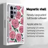 Funda de Teléfono Rosa Ins de Rose de Venta Caliente Japonesa y Coreana para Samsung S24 Estilo Dulce S25 Ultra Cubierta Protectora Magnética Transparente