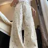 Jeans rectos con estampado de oso estilo retro americano para mujer, nueva colección de primavera, diseño único, pantalones de pierna ancha holgados y adelgazantes