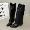 Botas de cowboy, botas de moda, botas de caballero retro de tacón alto, botas de tacón grueso para mujer, nuevas botas largas estilo western 2026