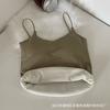 Camisola térmica grossa forrada com fleece feminina, top simples e puro com bojo, estilo coreano, peça externa, roupa íntima térmica interna