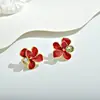 Pendientes de Plata de Ley S925 Estilo Japonés y Coreano, Exquisitos y de Moda, Dulces y Frescos, Diseño de Flor Esmaltada, Pendientes de Diseño Simple y Delicado