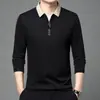Nueva Camisa Polo de Manga Larga para Hombre de Primavera y Otoño, Casual, Verde, para Hombres de Mediana Edad, Cuello de Tijera, Camiseta Lapp para Hombre