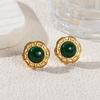 Nuevos Pendientes Vintage de Acero Inoxidable con Oro de 18K para Mujer, Pendientes de Piedra Ojo de Tigre, Pendientes Retro de Acero de Titanio que no se decoloran de Alta Gama