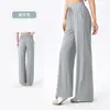 Pantalones de Yoga Rectos de Cintura Alta con Cordón Elástico para Mujer, Delgados y Caídos con Bolsillos, Pantalones Casuales Versátiles Adelgazantes
