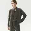 Cardigã de cashmere estilo simples para mulheres, com gola alta, zíperes duplos, decote redondo espessado, caimento solto e silhueta em camadas.
