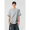 2025 Verão Novo Retrô Americano Cor Sólida Básico Patchwork Manga Curta Camiseta Masculina Solta Ins Versátil Top