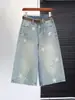Jeans Vintage Acortados Rectos Desgastados para Mujer, Nuevo Estilo de Verano, Tallas Grandes Ajuste Holgado, Pantalones de Mezclilla de Pierna Ancha Adelgazantes