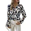 Nova camisa elegante de manga comprida com estampa de leopardo, transfronteiriça europeia e americana, exclusiva da Amazon, estilosa e de corte reto, com caimento solto.