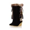 40-43 Otoño Invierno Nuevas Botas Largas de Tacón de Cuña Mate Talla Grande Piel y Piel Integradas Botas Altas Cálidas Botas de Nieve de Piel Mujer